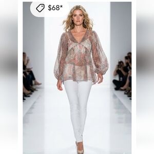 Love Stitch Women's Sheer Paisley Blouse - Brown and Cream
